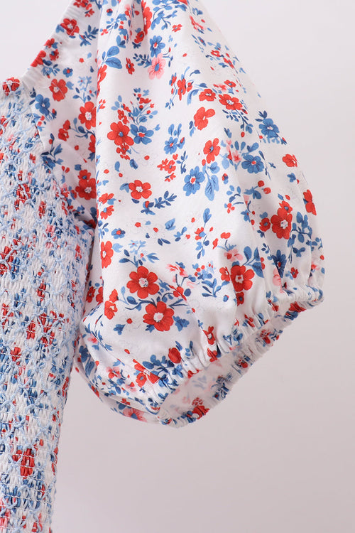 Blue floral smocked dress