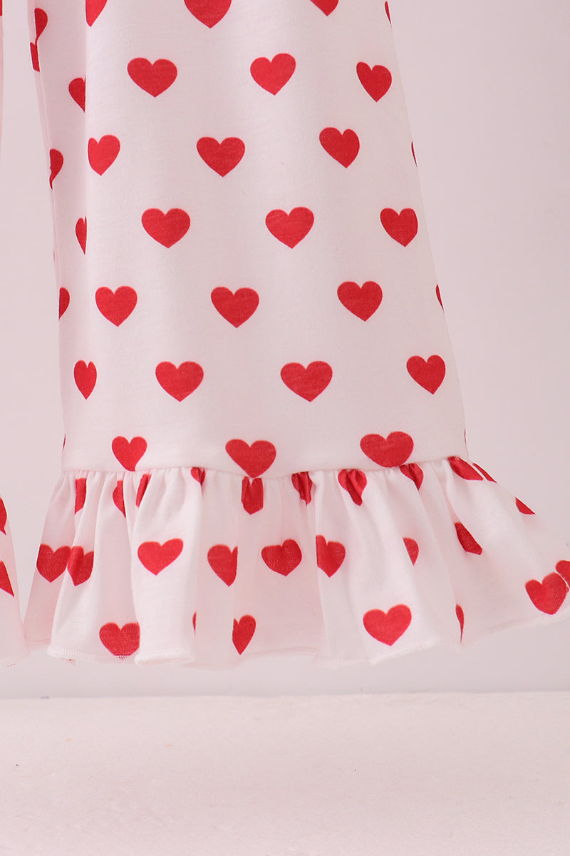 Red heart applique ruffle jumpsuit set